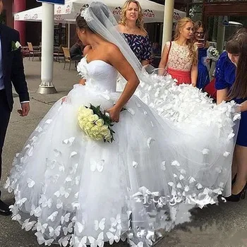 2020 Элегантное Длинное Свадебное Платье Для Невест, Свадебные Платья с 3D Принцессой-Бабочкой, Тюлевые Кружевные Свадебные платья с вырезом в виде Сердечка на Заказ