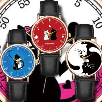 2022 Новые Женские Кварцевые часы с Милым Принтом Кота, Часы из Натуральной Кожи, Лидирующий Бренд, Модные Повседневные Наручные Часы Reloj Mujer Montre Femme