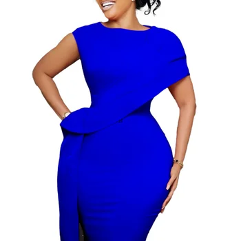 2023 Весенне-Летнее Африканское Женское Платье из Полиэстера с Коротким рукавом и Круглым вырезом, Сине-Зеленое Оранжевое Платье длиной до колена, Африканские платья для Женщин