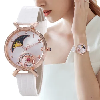 2023 Женские часы Люксового бренда Move Moon, Кварцевые часы для дам, Браслет, Кожаные наручные часы Montre Femme Hot