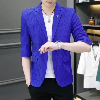 2023 Мужской новый Корейский приталенный пиджак с коротким рукавом