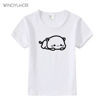 2023 Новая летняя футболка для мальчиков, Одежда для маленьких девочек, Футболки с короткими рукавами с изображением кота из мультфильма Для детей, футболки с милым животным принтом