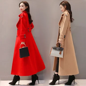 2023 Осенне-зимнее женское Новое Модное пальто в Корейском стиле длиной до талии, облегающее Длинное утолщенное шерстяное пальто длиной до колен