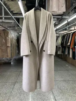 2023 Осенне-Зимние Двухслойные шерстяные куртки с воротником в корейском стиле, Двубортные Свободные Простые женские шерстяные пальто