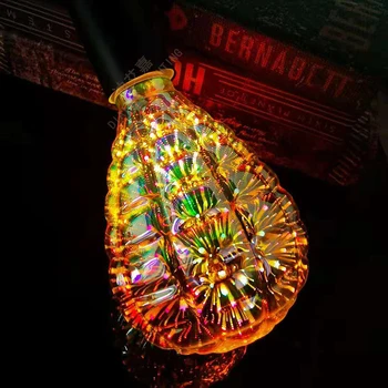 3D Красочная светодиодная лампа Edison E27 5 Вт 220 В Винтажная лампочка Звездный Фейерверк, Праздничный декор, Ночник, Новинка, Рождественская Елка