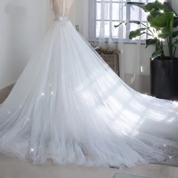 6 слоев блестящего тюля, съемный шлейф, свадебная съемная юбка для платьев, роскошная верхняя юбка для новобрачных