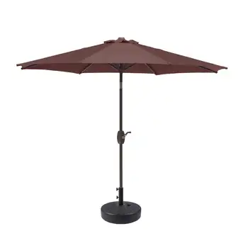 9-футовый зонт для патио с черным круглым основанием в комплекте для внутреннего дворика, устойчивый к ультрафиолетовому излучению, кофе