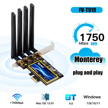 FV-T919 1750 Мбит/с Двухдиапазонный 2,4 G/5G 802.11AC Bluetooth-совместимый Беспроводной адаптер Wi-Fi PCI-E 4.0 Mac/Hackintosh/Windows
