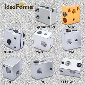 IdeaFormer 5/10 шт. Детали 3D-принтера Блок с подогревом MK8 MK10 CR10 V5 V6 Volcano для Печатающей головки Экструдер J-образный Алюминиевый Блок