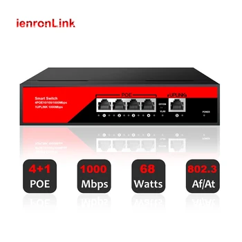 Ienronlink Гигабитный POE-коммутатор 1000 Мбит/с Fast Ethernet POE-коммутатор с Vlan RJ45 Мощностью 52 В 62 Вт для IP-камеры/Wifi-маршрутизатора
