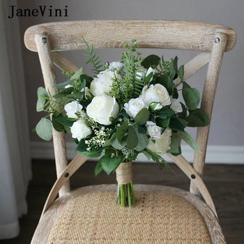 JaneVini Винтажный Бело-Зеленый Шелковый Букет Невесты Bloemen Bruiloft, Оригинальные Свадебные цветы, Букет невесты в стиле Бохо 2019