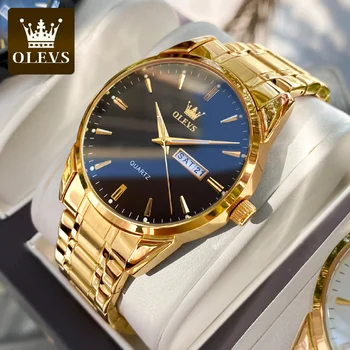 OLEVS Мужские Часы Водонепроницаемые Кварцевые мужские наручные часы из нержавеющей Стали Мужские Золотые Часы Модные Светящиеся Роскошные часы Для мужчин