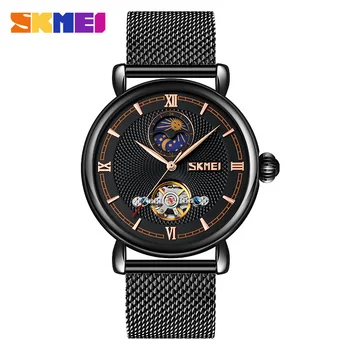 SKMEI 9220 Модные водонепроницаемые механические часы с турбийоном, выдалбливают полностью автоматические мужские часы со стальным ремешком