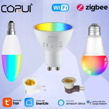 Tuya WiFi Zigbee LED Умная Лампочка С Регулируемой Яркостью E27 E14 GU10 RGBCW Лампа Поддержка Smart Life Alexa Google Home Alice Control