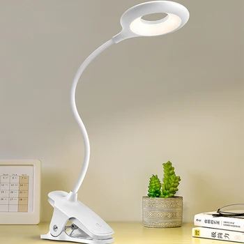 USB перезаряжаемая светодиодная настольная лампа для чтения, ночник, 3 цветовых режима, 360 ° Гибкая зажимная лампа для защиты глаз от гусиной шеи