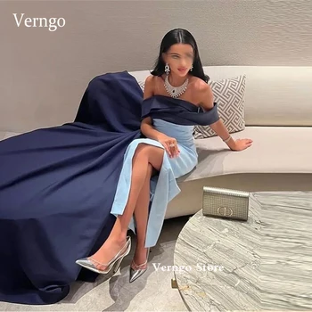 Verngo Простые Светло-Небесно-голубые вечерние платья Русалки с открытыми плечами, платье для вечеринки, Саудовские Арабские Женские платья для выпускного вечера