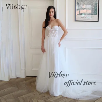 Viisher/ белые свадебные платья трапециевидной формы, Мягкий тюлевый корсет с косточками, милое платье невесты в стиле бохо, свадебные платья принцессы на заказ