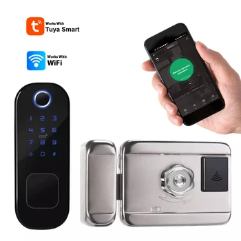 WiFi Rim Lock Tuya Умный Дверной замок Без проводки Приложение Удаленный отпечаток пальца Смарт-карта NFC Pin-код Домашняя автоматизация для аренды квартиры