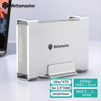 Yottamaster USB3.1 Gen2 10 Гбит/с, RAID-корпус Type-C с 2 отсеками, Поддержка режима RAID 0/1 /SPAN 3, внешний жесткий диск SATA