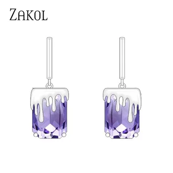 ZAKOL/ Фирменная новинка, фиолетовые геометрические квадратные серьги с кубическим цирконием в форме Лавы, модные вечерние украшения для женщин и девочек