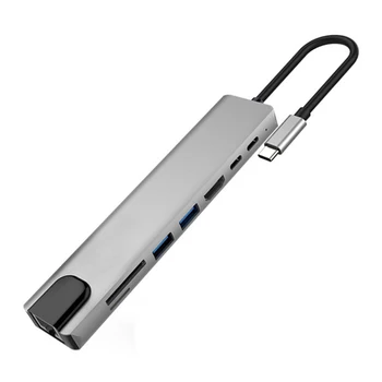Адаптер USB C Hub Type C от 3,0 до 4K с RJ45 Ethernet SD/TF Card Reader для портативных ПК-концентраторов