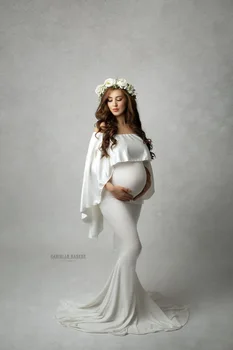 Белые Макси Платья для беременных для Фотосессии Элегантные Беременные Женщины Длинная Одежда для Беременных Фотография Платье для Беременных С Плащом