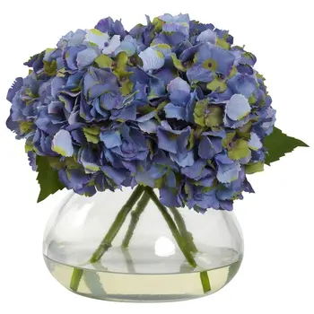 Большие цветущие искусственные цветы гортензии в вазе, синий