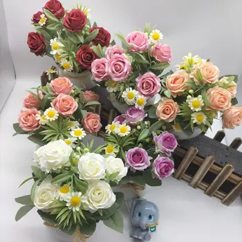 Букет искусственных цветов, Шелковая ваза для роз для домашнего декора, Садовые свадебные декоративные искусственные растения, Материал для Рождественской гирлянды