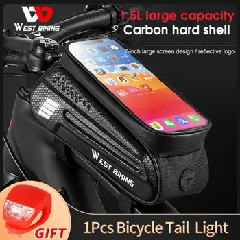 Велосипедная сумка Емкостью 1,5 л, Водонепроницаемый чехол для телефона с сенсорным экраном 7 дюймов, Велосипедная сумка с верхней передней трубчатой рамой, Велосипедная сумка для MTB, Аксессуары