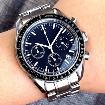 Деловые спортивные 40 мм многофункциональные наручные часы с кварцевым хронографом VK63 для мужчин Стерильный циферблат Керамический безель Сталь/резиновый ремешок