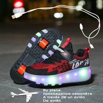 Детские Одноколесные светящиеся кроссовки на двух колесах, Золотисто-розовая обувь для роликовых коньков со светодиодной подсветкой, Детская обувь со светодиодной подсветкой Для мальчиков и Девочек, USB-зарядка