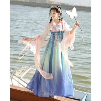 Древнекитайский женский костюм Ханьфу, сказочный костюм для косплея, танцевальное платье, праздничный наряд Hanfu, синие, розовые комплекты для женщин