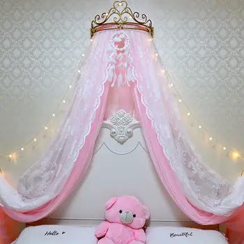 Европейский Романтический гостиничный балдахин для кровати с подсветкой, Подвесной купол, Детский балдахин для кровати, Москитная сетка Принцессы с золотым кронштейном