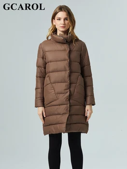 Женская Зимняя куртка GCAROL, Стеганое Длинное Пальто с высоким Воротом, Элегантное Модное пальто с хлопковой подкладкой, которое можно носить с обеих сторон Для повседневной носки