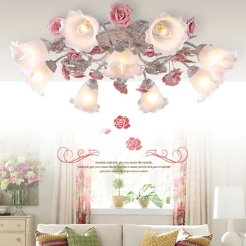 Идиллическая лампа с цветами и травой из кованого железа, гостиная, спальня, потолочный светильник, романтическая роза для девочек, теплая бытовая лампа 110-240 В