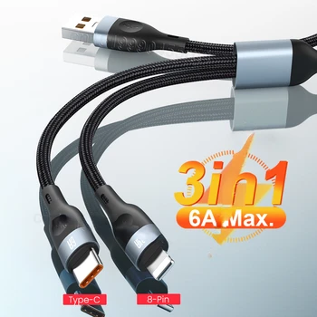 Кабель USB Type C 6A 66 Вт Быстрая Зарядка для Huawei Mate 40 P50 Pro Быстрая Зарядка 2 в 1 USB-кабель для iPhone 13 12 11 Pro Max