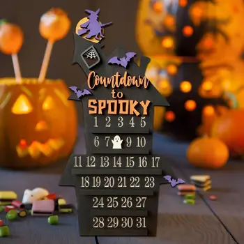 Календарь обратного отсчета Адвента на Хэллоуин, движущийся деревянный календарь Адвента, Черная кошка, летучая мышь, ведьмы, украшения календаря Хэллоуина