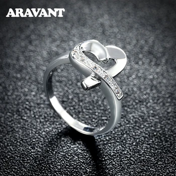 Кольцо на палец из серебра 925 пробы с сердечком Для женщин, свадебные ювелирные аксессуары