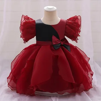 Красное бальное платье с короткими рукавами для девочек, праздничное платье на 1-й день рождения, одежда-пачка для крещения принцессы