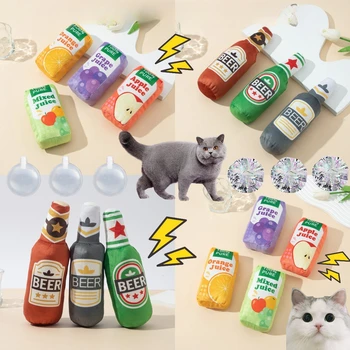 Креативные плюшевые звуковые игрушки для кошек, Пивная бутылка, Моделирование сока с погремушками, устойчивые к разрыву жевательные принадлежности для домашних животных