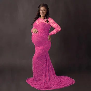 Кружевное шифоновое женское платье для беременных, реквизит для фотосъемки с открытыми плечами, длинный рукав, однотонное платье для беременных для фотосессии