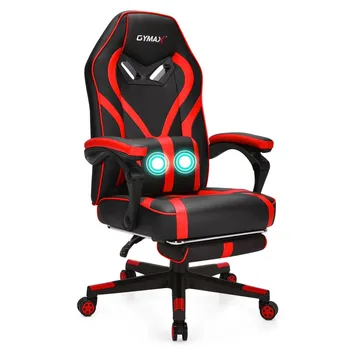Массажное игровое кресло Gymax, гоночное кресло с откидной спинкой, Компьютерный стол, стул с подставкой для ног, красный