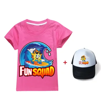 Модные футболки Kawaii Fun Squad для мальчиков, игровые футболки с 3D-принтом, футболка для девочек с короткими рукавами и героями мультфильмов, Летние повседневные универсальные топы + шляпа