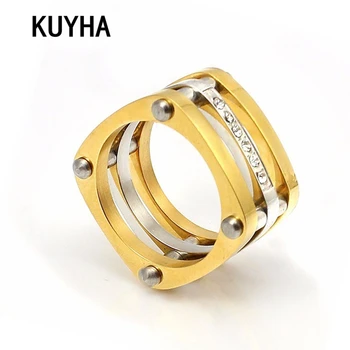 Модные Ювелирные изделия, Квадратное кольцо из стали Золотого цвета 316L, модные вечерние блестящие кольца с кристаллом циркона для женщин, Обручальное кольцо для помолвки