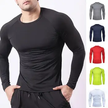 Мужская Компрессионная футболка для Бега, Фитнеса, Обтягивающие Спортивные рубашки для бега Трусцой с Длинным рукавом, Быстросохнущая Спортивная одежда