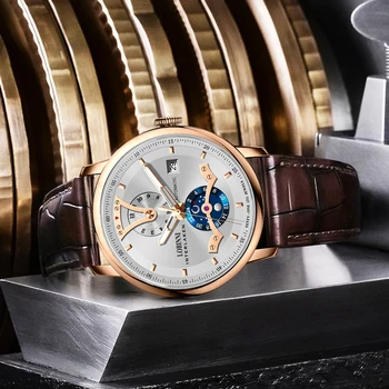 Мужские часы LOBINNI с автоматической цепочкой Уникального дизайна, подходящие для различных случаев, Автоматические механические водонепроницаемые часы