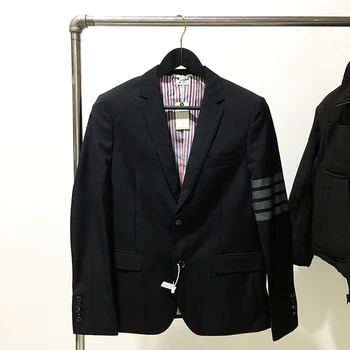 Мужской шерстяной однобортный костюм TB classic с четырьмя полосками красного, белого, синего и серого цветов, короткий повседневный пиджак