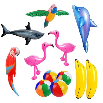 Надувные игрушки из ПВХ с воздушным шаром Летний Бассейн Пляж Гавайи Праздничная вечеринка Плавающие игрушки Акула Фламинго Дельфин Банановые Шарики