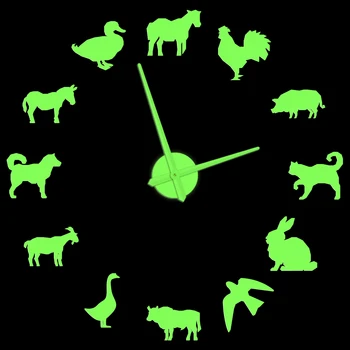 Настенные часы с подсветкой для животных на ферме, Настенные часы для кухни, декоративная самоклеющаяся наклейка 