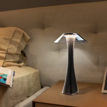 Настольная лампа Nordic Led с 3-ступенчатой регулировкой яркости, Прикроватная Тумбочка для спальни, USB Беспроводное зарядное устройство, Умный сенсорный выключатель, Декоративный Кристалл, Перезаряжаемый